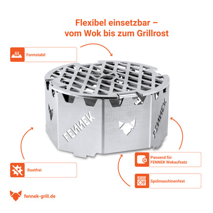 Details zum Grillrost mit 20 cm Durchmesser für Feuerplatten und Grillringe mit einer 20 cm Öffnung. Made in Germany.
