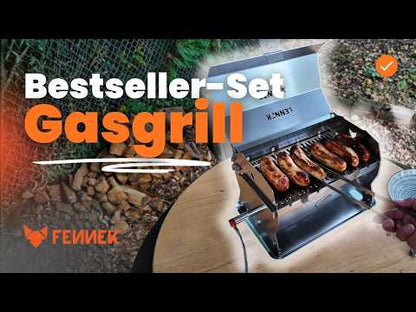 Fennek Gasgrill Als Bestseller-Set mit Deckel & Gaskartusche 